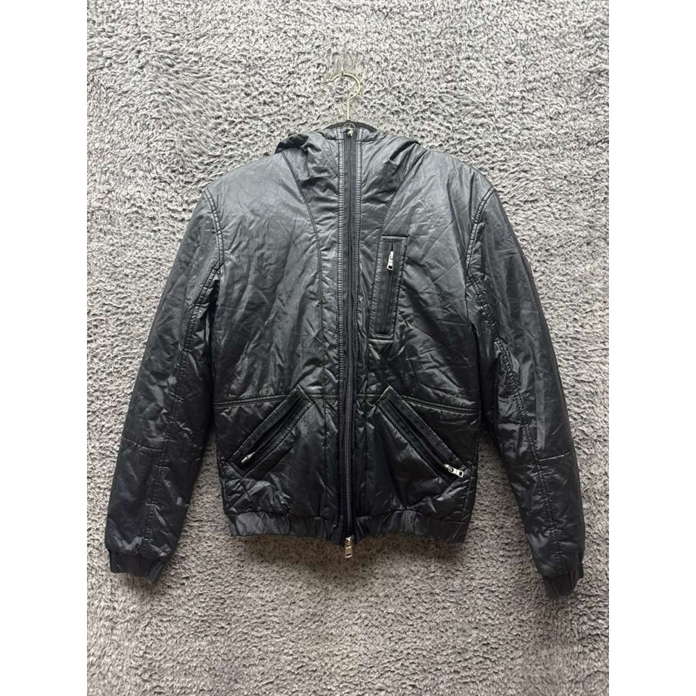 Armani Exchange Cotton Blend Full-Zip Hooded Puffer Jacket Black Mens Size S